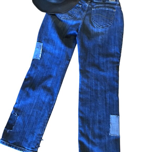 Upcycled Patchwork Jeans: Denim on Denim Patched Boho Hippie Jeans, Size 12M - Picture 9 of 13